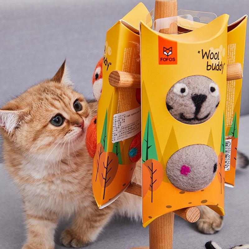 Colorful Interactive Felt Stretch Ball Cat Toy With Bell Sound -